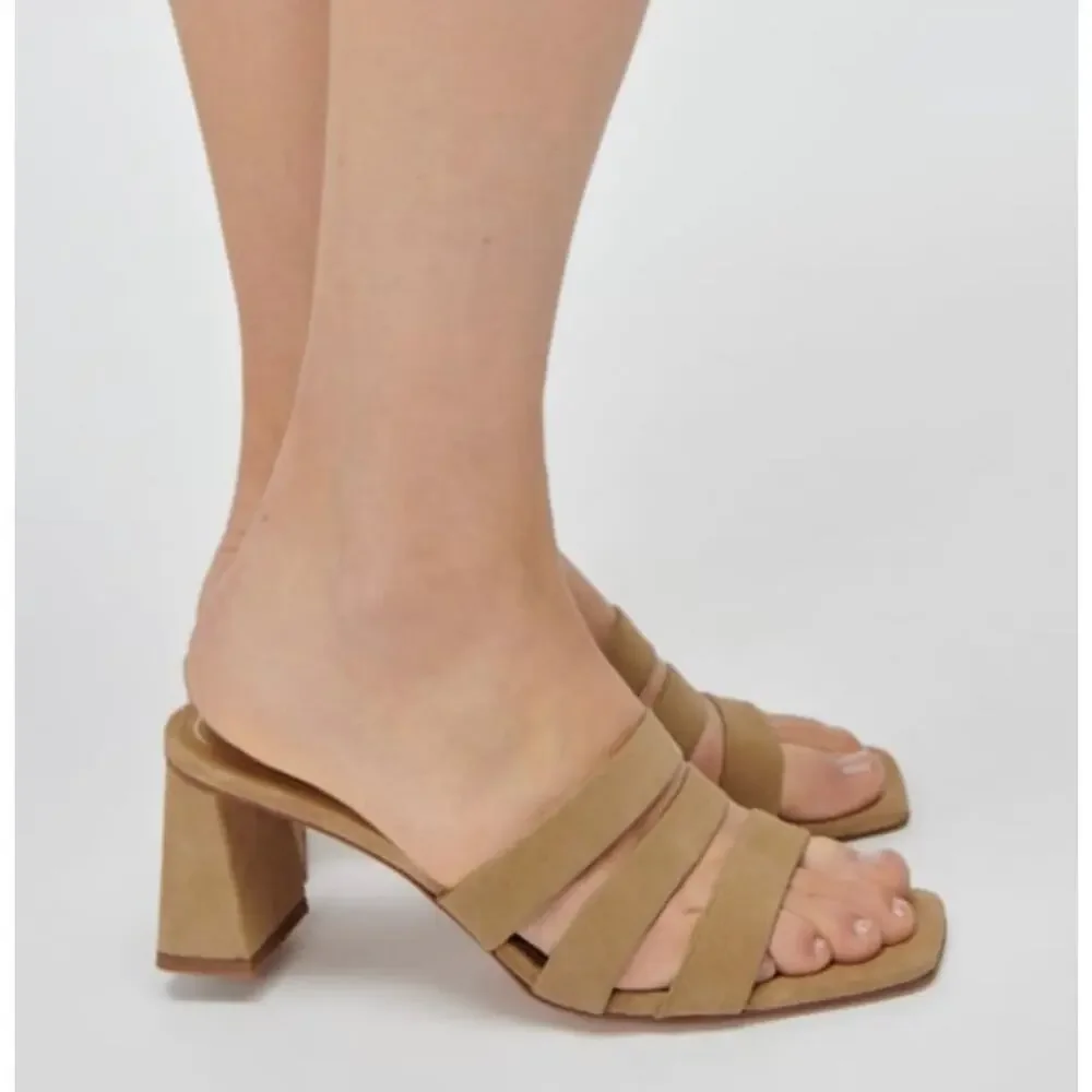 Zara Suede Triple Strap Block Heel Sandals Size 41 NWT Brown